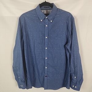 Tommy Hilfiger Button Up Shirt Mens Medium Blue Slim Long Sleeve Cotton Dots